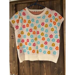 THML Boutique Brand Short Flutter Sleeve Floral Sweater